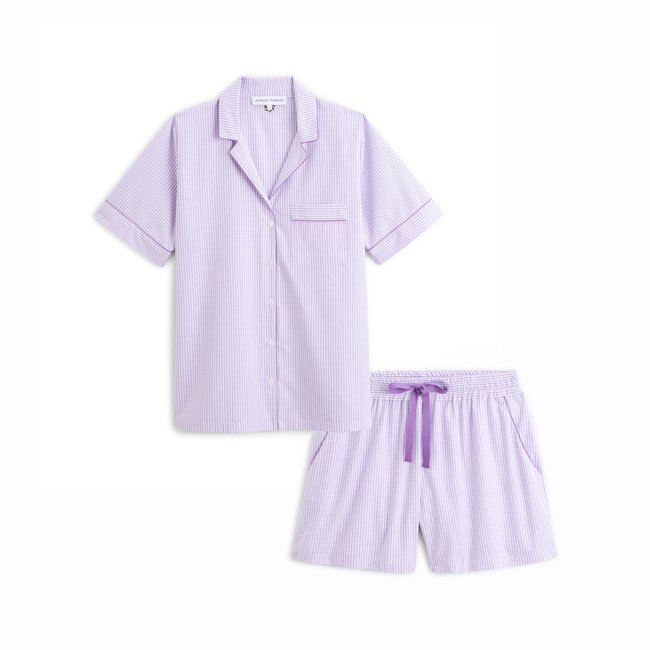 Pyjama short col tailleur en popeline de coton, ESSENTIEL VICHY - LAURENCE TAVERNIER