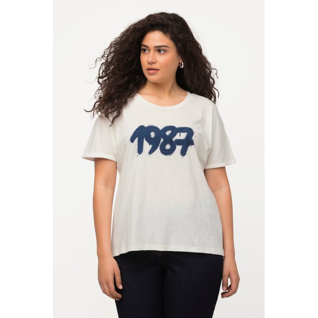 T-shirt oversize à col rond et blanc cassé <span itemprop=