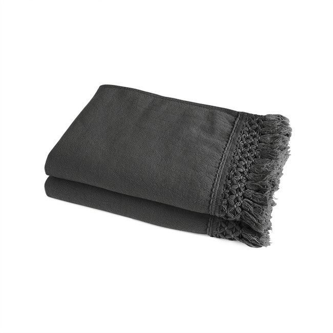 Lot de 2 serviettes toilette coton bio/lin, Kyrami noir de rome <span itemprop=