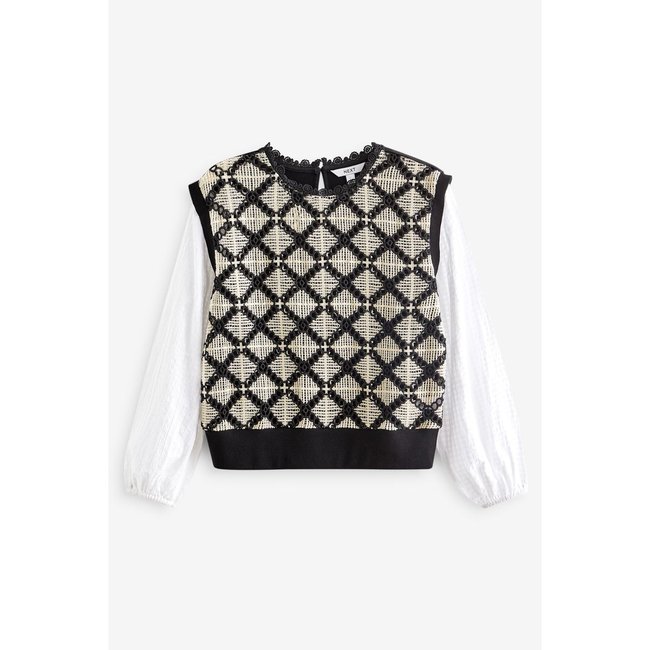 Chemise monochrome superposition en crochet monochrome <span itemprop=