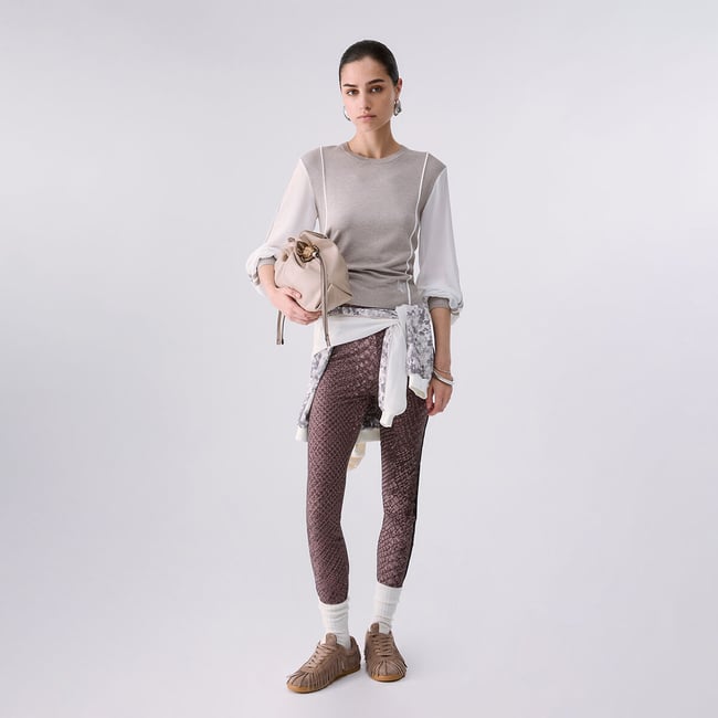 Pull avec Insert en Georgette beige <span itemprop=