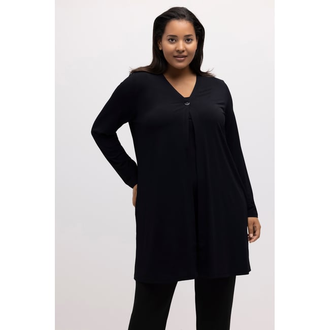 Veste en jersey, imprimé à pois. Col en V noir <span itemprop=