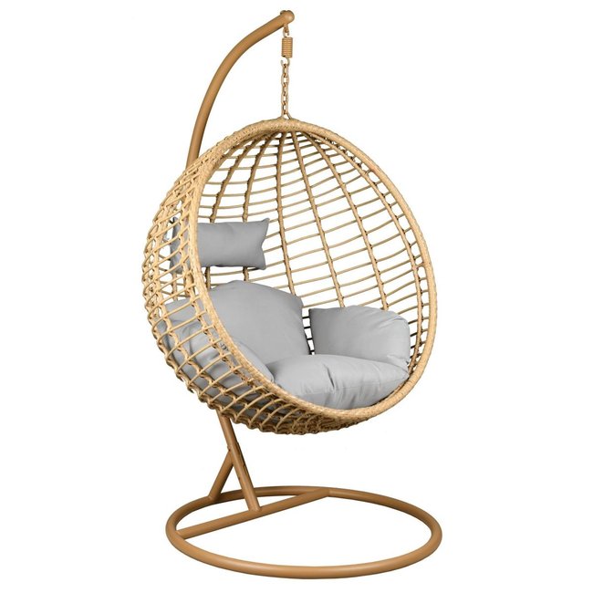 Balancelle ronde en polyrésine et acier beige <span itemprop=