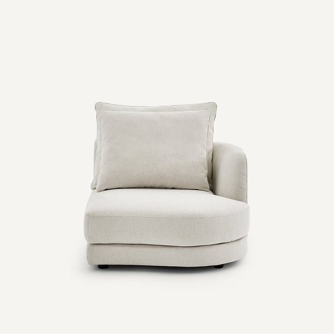 Demi-canapé droit, arrondi, modulable en toile chinée, TIBERIO Couleur ivoire <span itemprop=