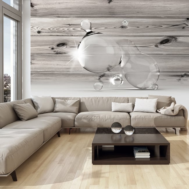 Papier peint intissé panoramique Light in Drops of Water Couleur noir <span itemprop=