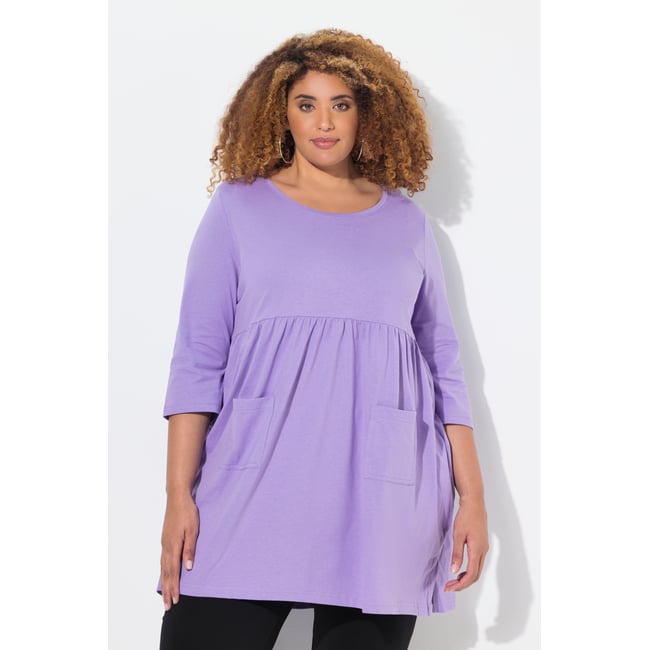 T-shirt long coupe évasée, poches violet <span itemprop=