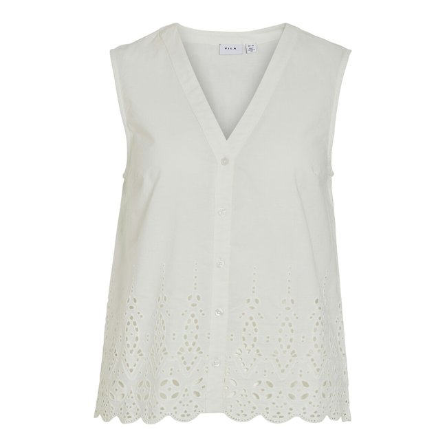 Ärmellose Bluse mit Lochstickerei weiss <span itemprop=