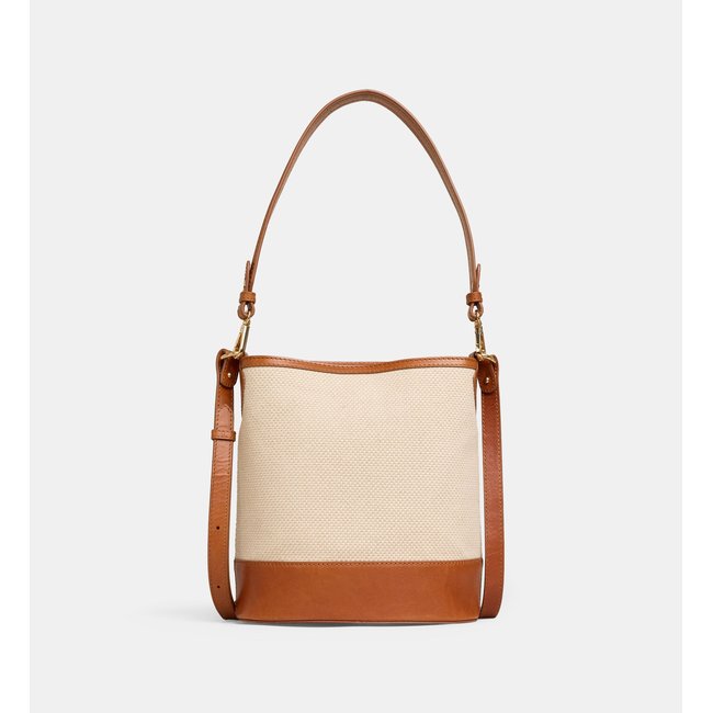 Sac seau salomé canvas et cuir beige et camel <span itemprop=
