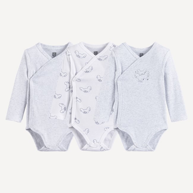 Lot de 3 bodies naissance croisés, à manches longues, thème koala assortis <span itemprop=