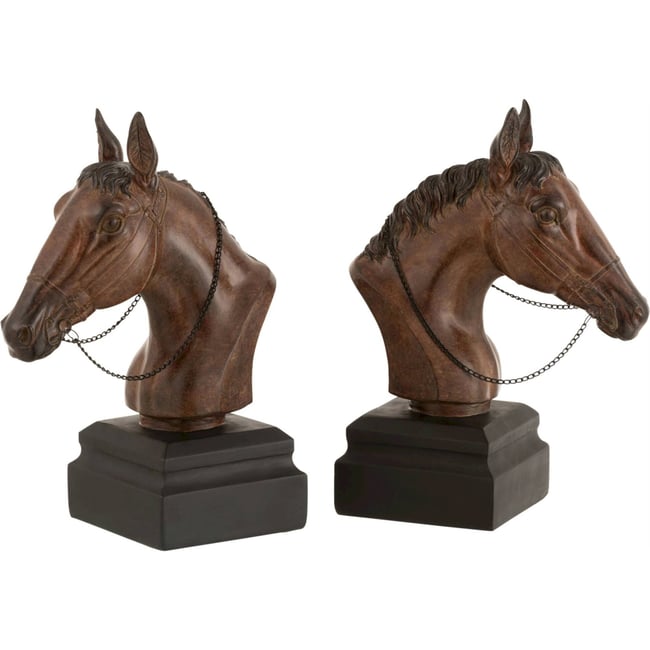 Serre-livres cheval en résine, Lot de 2 Couleur marron et noir <span itemprop=