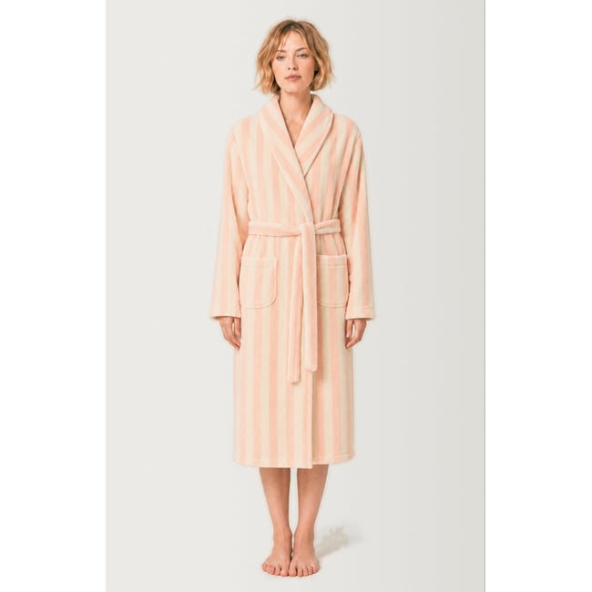 Robe de chambre en polaire à rayures Rosalie rose <span itemprop=