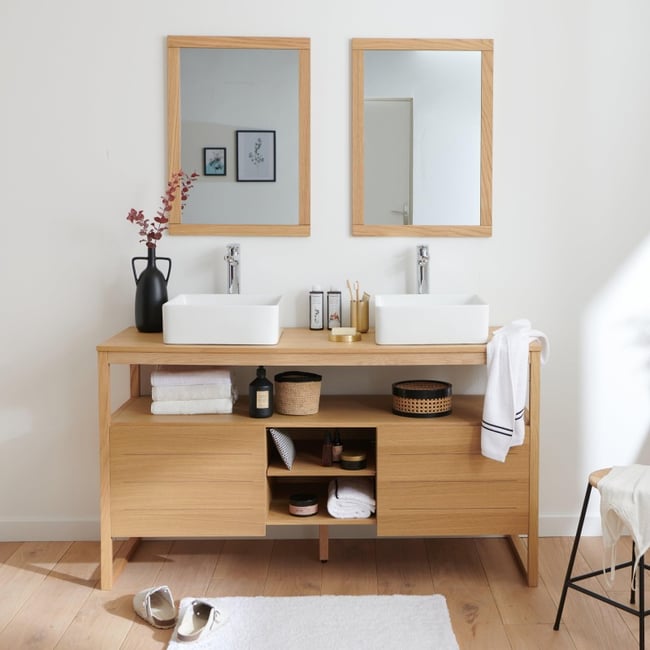 Meuble double vasque chêne Atoll Couleur bois <span itemprop=
