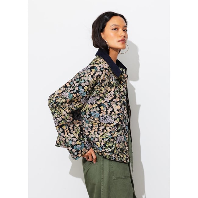 Veste courte jacquard fleurs imprimé multicolore <span itemprop=