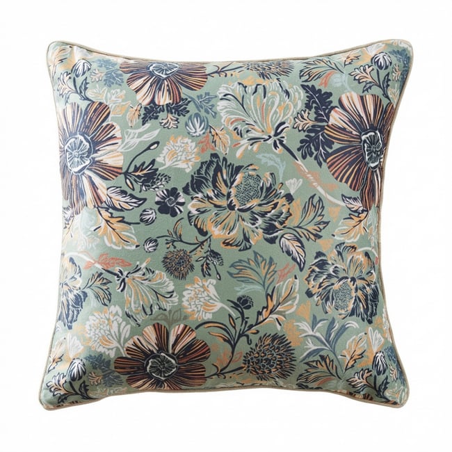 Coussin carré déhoussable 50x50 cm Velours de Coton Églantine multicolore <span itemprop=