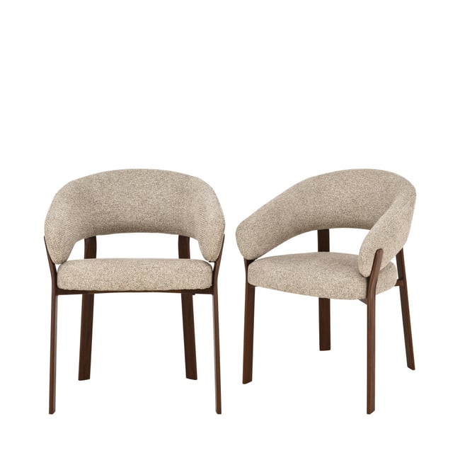 Lot de 2 fauteuils de table en tissu piètement effet bois foncé- EMBO Couleur marron chiné <span itemprop=