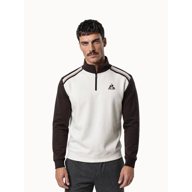 Sweat demi-zippé en double face avec bandes rayées épaules Heritage v002230 <span itemprop=