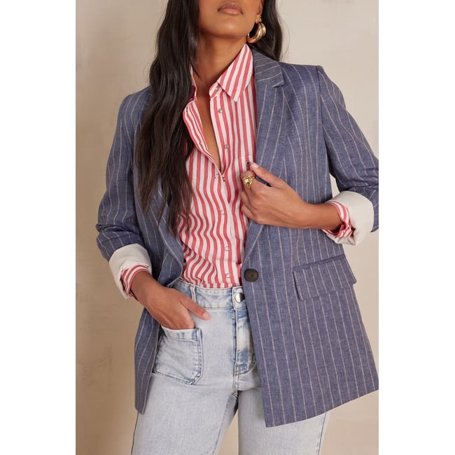 Veste NELIA en lin jean stone <span itemprop=
