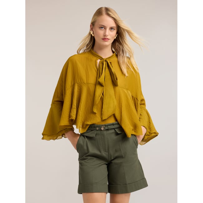 Blouse oversize en soie mélangée jaune <span itemprop=