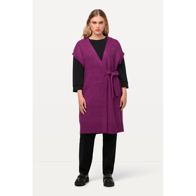 Gilet sans manches en maille côtelée à col baie <span itemprop=