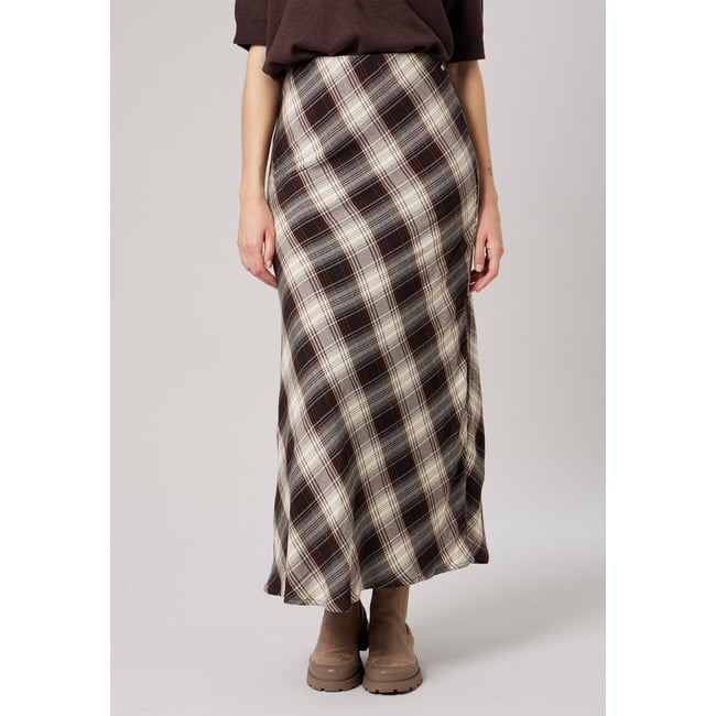Jupe longue femme à carreaux en 100% coton JOSIE brown <span itemprop=