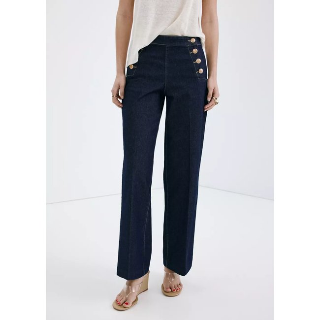 Jean wide leg boutons latérales bleu <span itemprop=