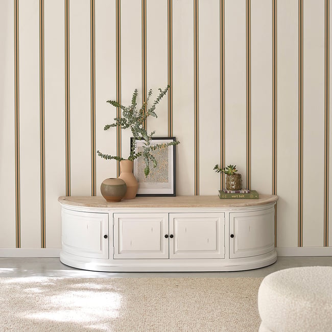 Meuble TV en bois d'acajou et teck 160 cm  DEMEURE Couleur blanc <span itemprop=