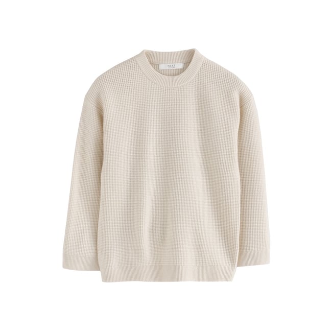 Pull ras du cou en maille texturée écru <span itemprop=