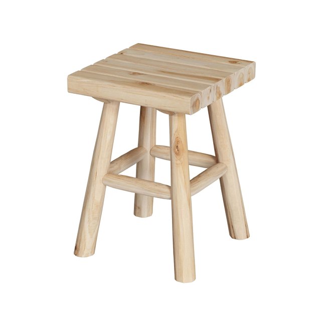 Tabouret de jardin carré en bois de teck H40 cm (à l'unité) - MAKAM Couleur bois clair <span itemprop=