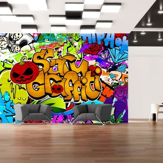 Papier peint intissé panoramique Street art Scary graffiti Couleur multicouleur <span itemprop=