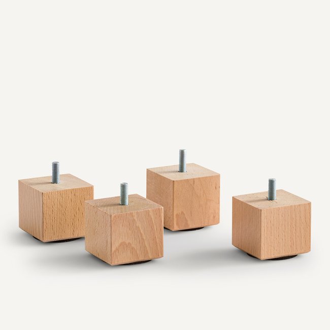 Lot de 4 pieds de sommier courts carrés, Jarano Couleur vernis naturel <span itemprop=