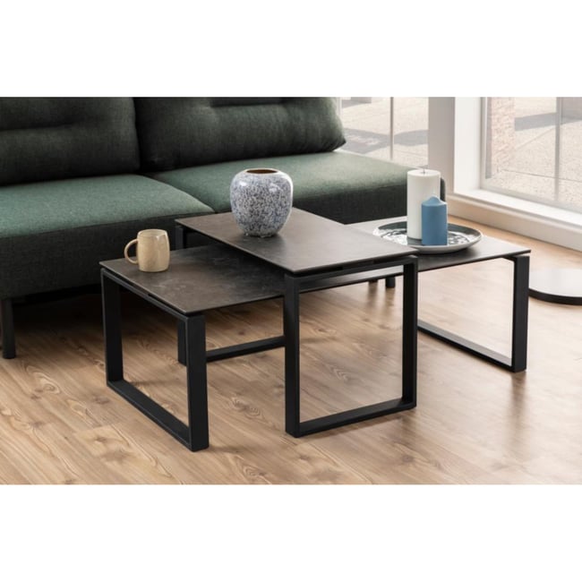 Tables basses rectangulaires en céramique et métal (set de 2) - KATHY Couleur gris <span itemprop=