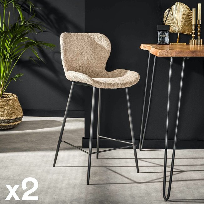 Tabouret de bar beige en bouclette (lot de 2) MELBOURNE Couleur beige <span itemprop=