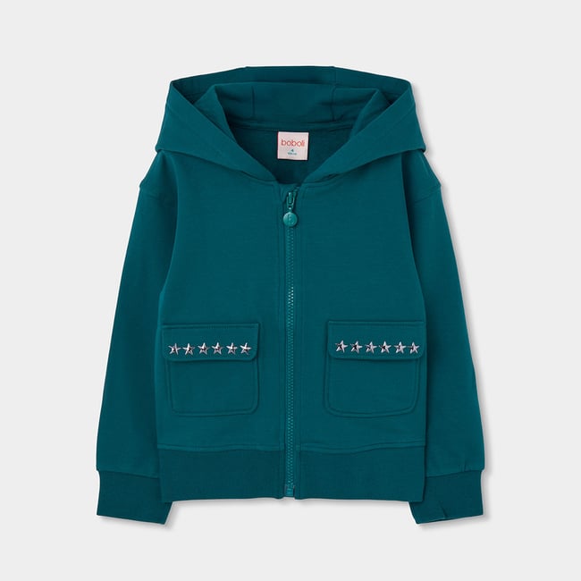 Veste fille en molleton avec étoiles vert <span itemprop=