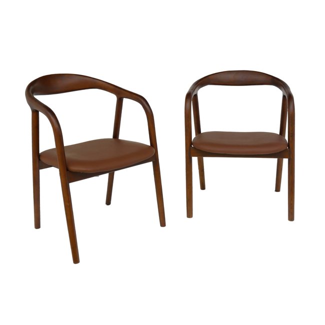 Fauteuil bois d'hévéa et simili cuir (lot de 2) SARA Couleur noyer <span itemprop=