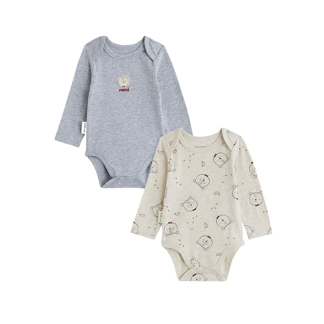 Lot de 2 bodies bébé manches longues Pistache gris <span itemprop=