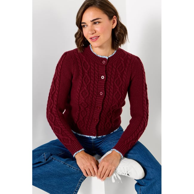 Cardigan en Maille Torsadée à Bordure Tissée Trinnie violet <span itemprop=