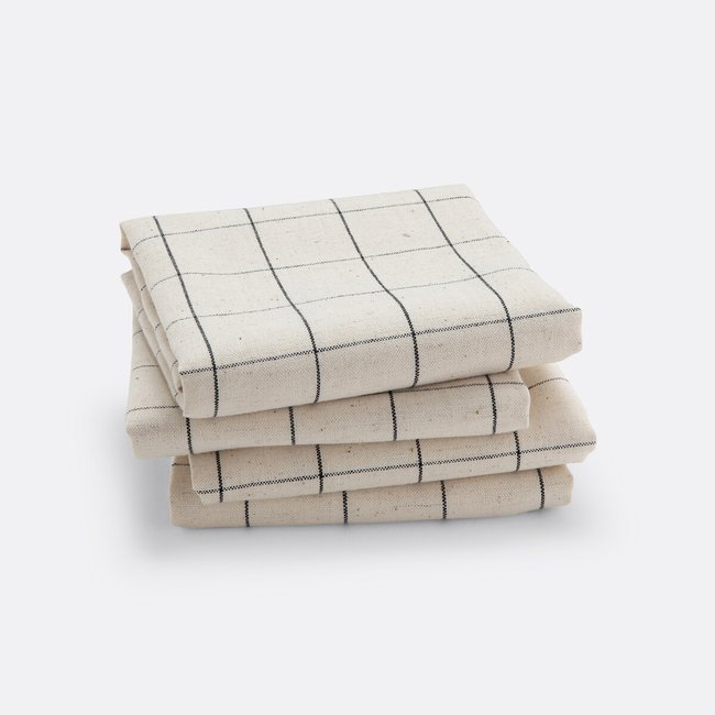 Serviettes de table coton/lin Tissala naturel/noir <span itemprop=