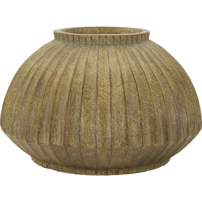 Vase bas cannelé esprit rustique MODERN Couleur vert patiné naturel <span itemprop=
