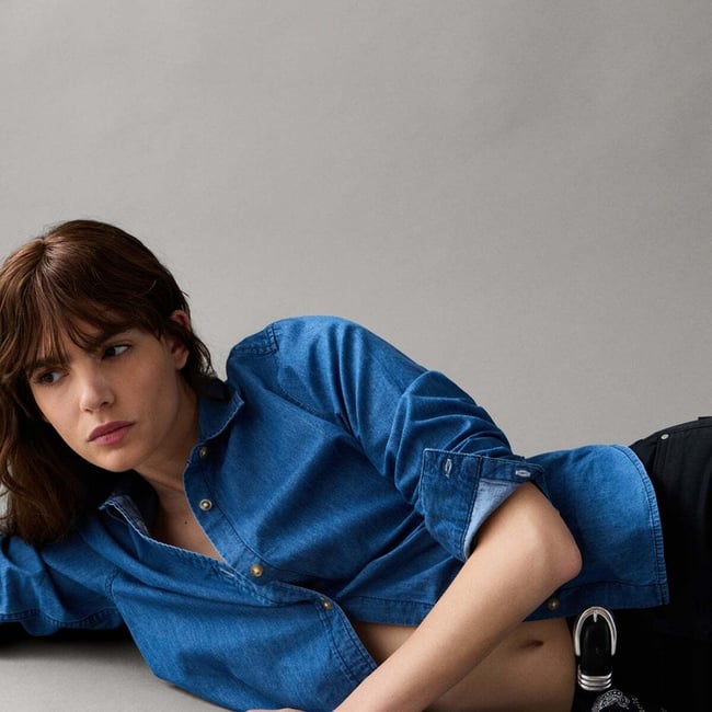 Chemise Coupe Regular En Denim 5oz  2/1 bleu shirting denim <span itemprop=