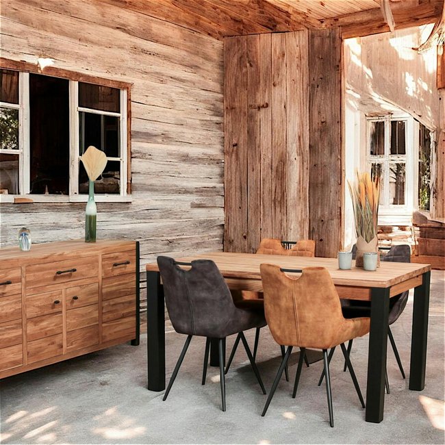 Table à manger 150 chêne massif huilé et métal FERSCOTT Couleur bois naturel <span itemprop=