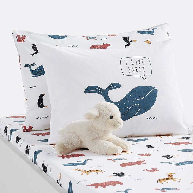 Taie d’oreiller en coton biologique, Earth imprimé fond blanc LA REDOUTE INTERIEURS