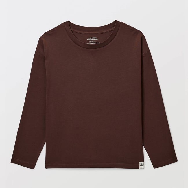 T-Shirt manches longues uni en coton BIO GOTS arbre <span itemprop=