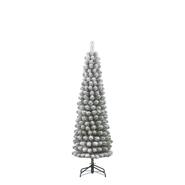 Sapin de Noël artificiel étroit enneigé H185 cm CHARLTON Couleur vert <span itemprop=