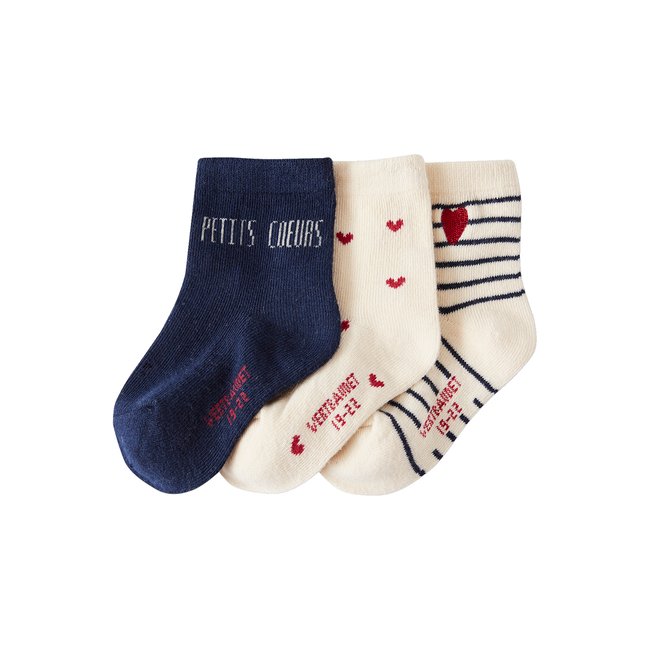 Lot de 3 paires de chaussettes coeurs bébé écru <span itemprop=
