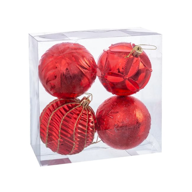 Boules De Noël Velours Rouge - 8 Cm, Incassables - 3 Motifs (lisse, Rayé, Ondulé) - Pour Sapin, Décoration Fêtes