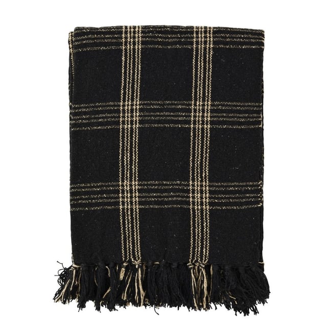 Plaid carreaux coton noir <span itemprop=