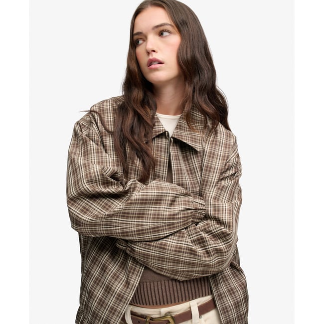 Veste Bomber à Carreaux Coupe Oversize carreaux brun marron <span itemprop=