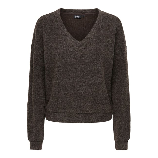 Maglione maniche lunghe scollo a v marrone ONLY
