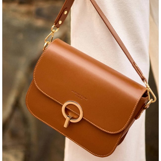 Sac besace à bandoulière, en cuir, JAMES camel <span itemprop=