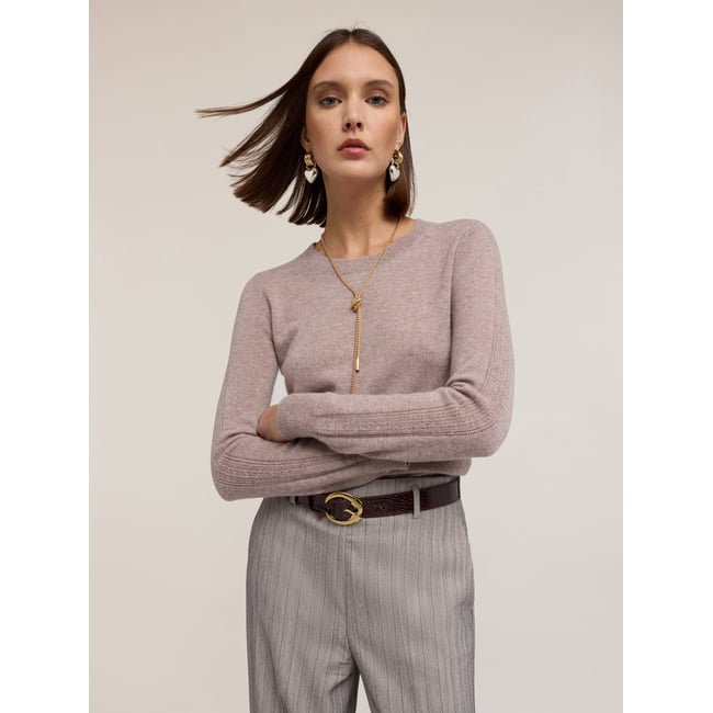 Pull en cachemire avec manches côtelées beige <span itemprop=